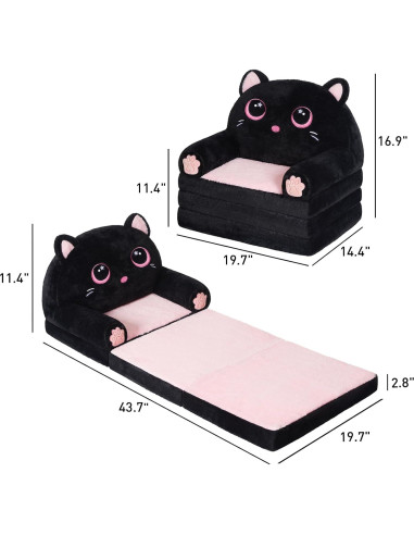 Sofá Plegable 2-en-1 para Niños QIUODO Gato Negro y Rosa