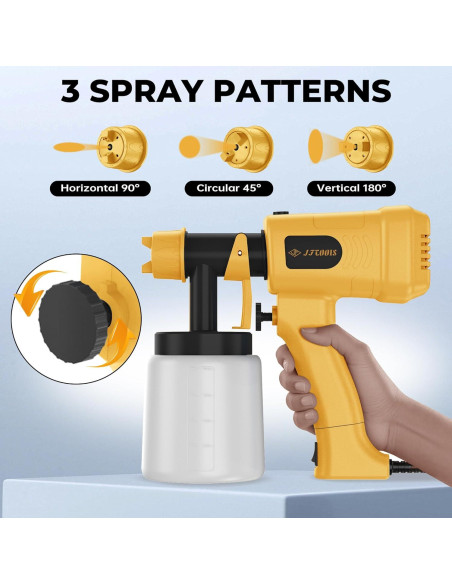 Pistola de Pintura Eléctrica JFTOOIS 900ml Ajustable Amarillo Pistola de Pintura Eléctrica JFTOOIS 900ml Ajustable Amarillo