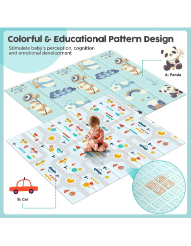 Alfombra de Juego Gimars para Bebés 200x180 cm Reversible