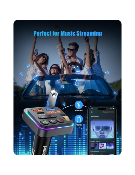 Transmisor FM Bluetooth LENCENT BT25 Cargador USB 20W QC 3.0 Transmisor FM Bluetooth LENCENT BT25 Cargador USB 20W QC 3.0