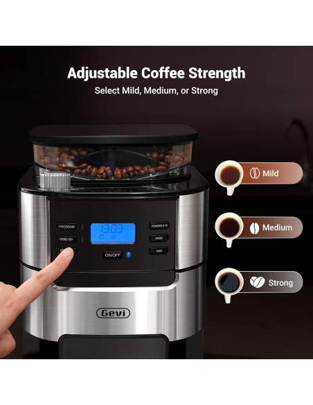 Cafetera de Goteo Gevi 10 Tazas con Molinillo y Temporizador Cafetera de Goteo Gevi 10 Tazas con Molinillo y Temporizador