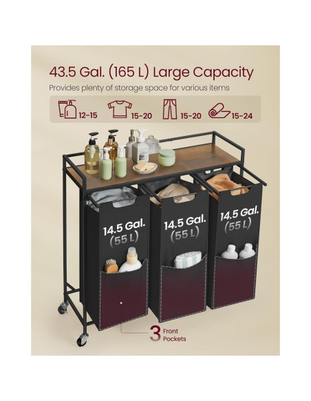 Clasificador de Ropa VASAGLE 165L con 3 Bolsas Desmontables Clasificador de Ropa VASAGLE 165L con 3 Bolsas Desmontables
