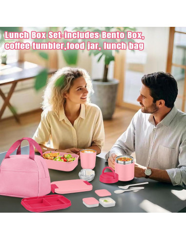 Juego de Caja de Almuerzo Bento HWONMTE Rosa 3 Compartimentos