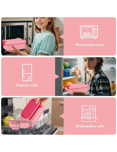 Juego de Caja de Almuerzo Bento HWONMTE Rosa 3 Compartimentos
