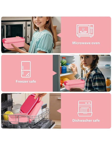 Juego de Caja de Almuerzo Bento HWONMTE Rosa 3 Compartimentos Juego de Caja de Almuerzo Bento HWONMTE Rosa 3 Compartimentos