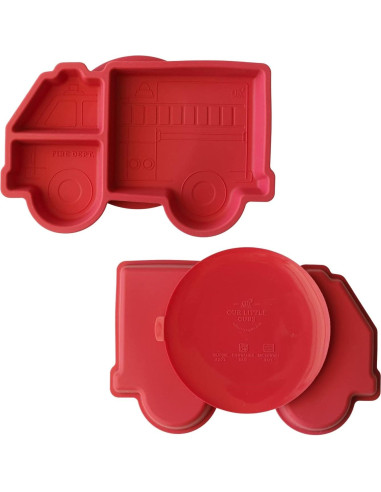 Plato de Succión de Silicona Rojo para Niños - Camión de Bomberos
