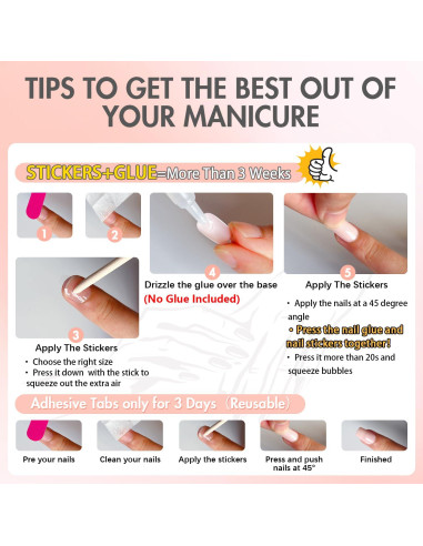 KQueenest 30 Uñas Postizas Rosa Cuadradas Medias Reutilizables
