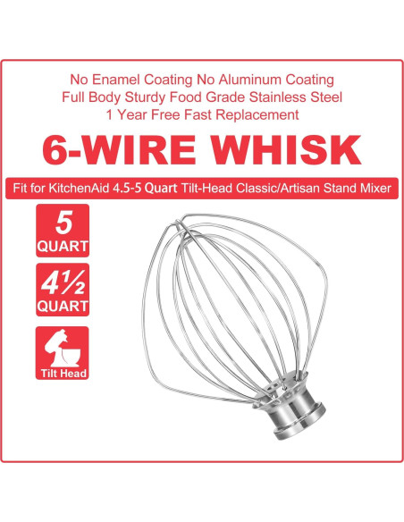Batidor de Alambre de Acero Inoxidable Wiselet K45WW para KitchenAid Batidor de Alambre de Acero Inoxidable Wiselet K45WW para KitchenAid