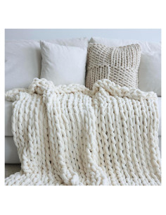 Manta de Chenille Maetoow 101.6x127 cm Crema Hecha a Mano