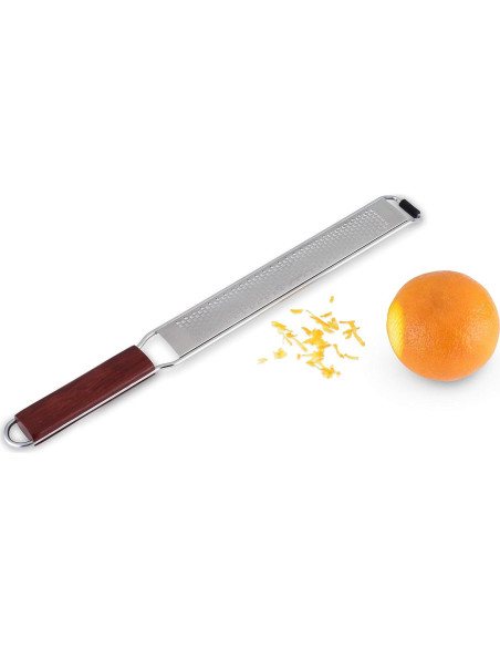 Rallador de Cítricos y Queso Viski de Acero Inoxidable con Mango de Madera Rallador de Cítricos y Queso Viski de Acero Inoxidable con Mango de Madera
