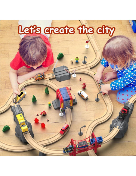 Conjunto de tren eléctrico de madera Goli Toys 72 piezas Conjunto de tren eléctrico de madera Goli Toys 72 piezas