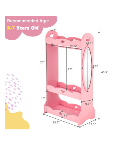Armario de Almacenamiento para Niños Costzon Rosa con Espejo
