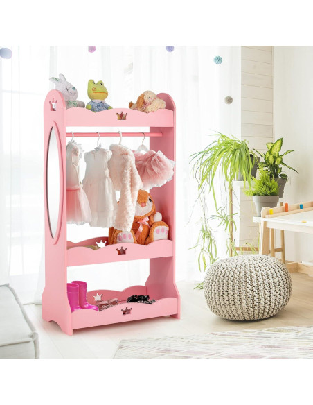 Armario de Almacenamiento para Niños Costzon Rosa con Espejo Armario de Almacenamiento para Niños Costzon Rosa con Espejo