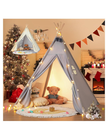 Tienda Tipi para Niños Besrey 2 en 1 con Alfombra y Luz