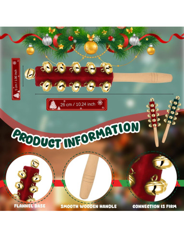 Campanas de Mano de Madera para Navidad - 2 Pcs Rojo Verde