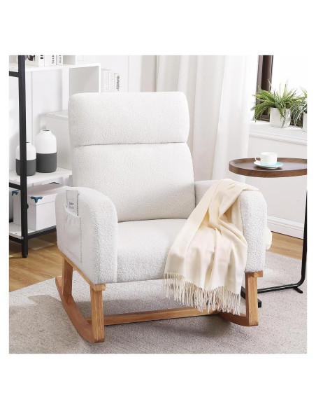 Silla Mecedora HCHAIRH Blanca Teddy para Nursery y Sala Silla Mecedora HCHAIRH Blanca Teddy para Nursery y Sala