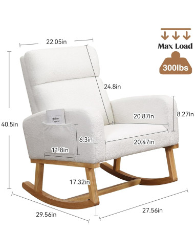 Silla Mecedora HCHAIRH Blanca Teddy para Nursery y Sala