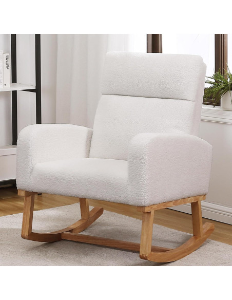 Silla Mecedora HCHAIRH Blanca Teddy para Nursery y Sala Silla Mecedora HCHAIRH Blanca Teddy para Nursery y Sala