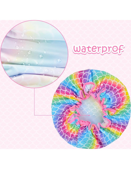 Gorro de Ducha OlyPegic para Niños 3 Pcs Impermeable Sirena Gorro de Ducha OlyPegic para Niños 3 Pcs Impermeable Sirena