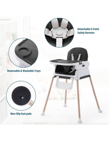 Silla Alta 3 en 1 Soobaby Negra Ajustable para Bebés y Niños Silla Alta 3 en 1 Soobaby Negra Ajustable para Bebés y Niños