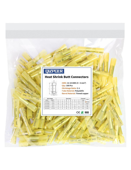 100 Conectores de Empalme Termocontraíbles Qizpcer 12-10 AWG 100 Conectores de Empalme Termocontraíbles Qizpcer 12-10 AWG