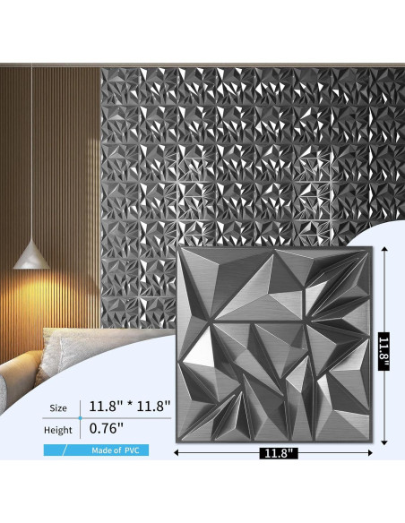 Paneles de Pared 3D Art3d - 33 Piezas Texturizados Diamante 30.48 cm Plata Paneles de Pared 3D Art3d - 33 Piezas Texturizados Diamante 30.48 cm Plata