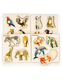 Rompecabezas de Madera QUOKKA para Niños 1-4 Años - 4 Juegos Educativos