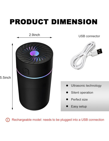 Difusor de fragancia para automóvil DXNQ 350ml USB Negro Difusor de fragancia para automóvil DXNQ 350ml USB Negro