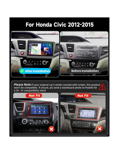 Estéreo de Coche Podofo para Honda Civic 2012-2015 9" HD Estéreo de Coche Podofo para Honda Civic 2012-2015 9" HD
