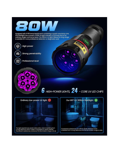 Linterna UV DARKBEAM B97 365nm 6xLED Recargable USB-C 80W