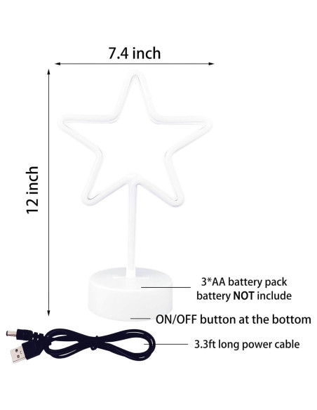 Luz de Neón Estrella HOHOSIGN LED Mesa USB Batería Blanca Cálida Luz de Neón Estrella HOHOSIGN LED Mesa USB Batería Blanca Cálida