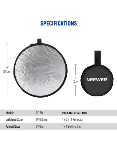 Reflector de Luz Difusor 5 en 1 NEEWER 30cm Plegable