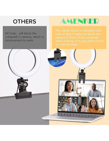 Anillo de Luz LED AMENKER 16 cm con Soporte y Clip USB