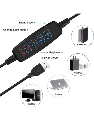 Anillo de Luz LED AMENKER 16 cm con Soporte y Clip USB