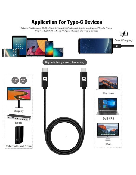 Cable USB-C a USB-C GodSpin 0.49m 100W 40Gbps Trenzado Cable USB-C a USB-C GodSpin 0.49m 100W 40Gbps Trenzado