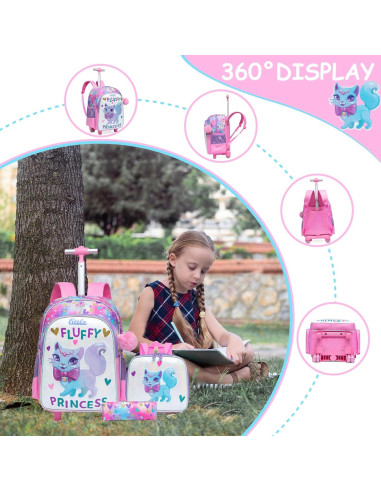 Mochila Rodante para Niñas Meetbelify Gato Púrpura 42x30x20cm
