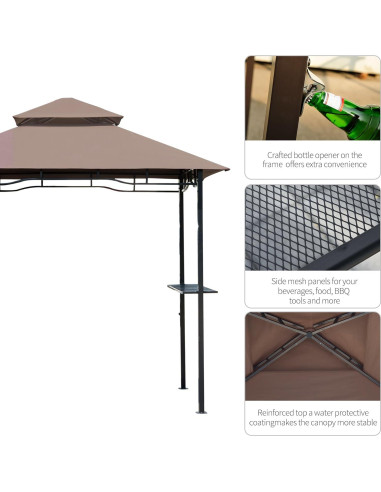 Gazebo para Parrilla Outsunny 2.46m x 1.47m con Techo Doble