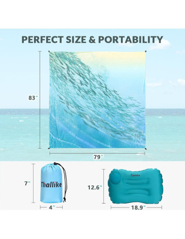Manta de Playa Thallike Impermeable 200x210 cm con Almohada Inflable