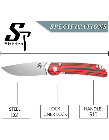 Cuchillo Plegable Sitivien ST128 D2 Mango G10 Rojo 21.9cm