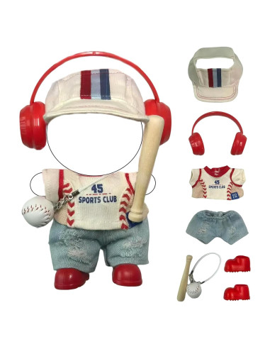 Conjunto de béisbol Labubu 7 piezas para muñecas 15-17cm