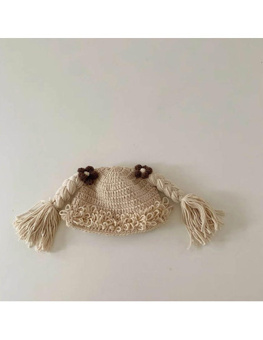 Gorro de Coletas Tejido a Mano Thereisno para Niñas 6-48 Meses