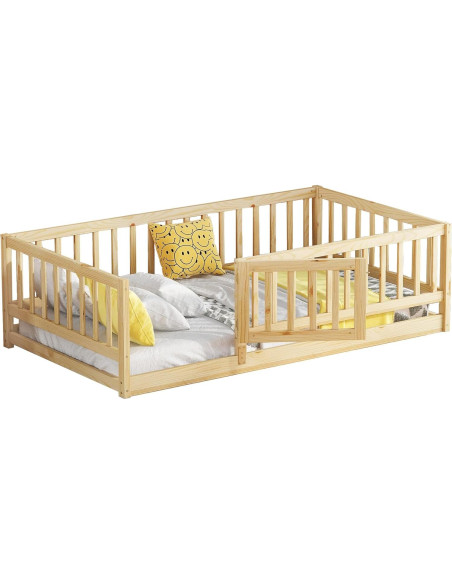 Cama de Piso Twin KEIKI de Madera con Barandillas y Puerta Cama de Piso Twin KEIKI de Madera con Barandillas y Puerta