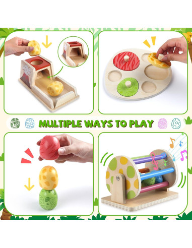 Juego de Juguete Montessori de Madera Dinosaurio 6+ Meses