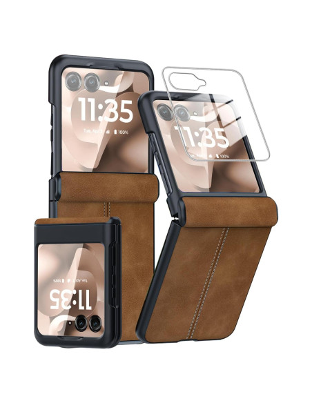 Funda de cuero PU para Motorola Razr 2025/2024 marrón con bisagra Funda de cuero PU para Motorola Razr 2025/2024 marrón con bisagra