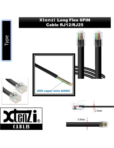 Cable Flex de 15 Pies Xtenzi XT91635 6 Pines para Amplificadores Pioneer