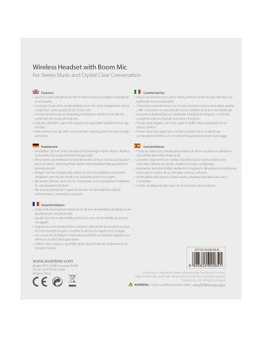 Auriculares Bluetooth Avantree AH6B On Ear con micrófono 22h