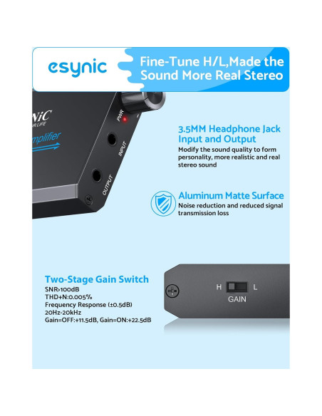 Amplificador de Auriculares Portátil eSynic 16-600 HiFi 12H Amplificador de Auriculares Portátil eSynic 16-600 HiFi 12H