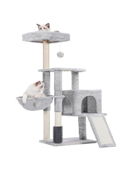 Árbol para Gatos Heybly 130 cm con Cepillo y Canasta Gris Claro Árbol para Gatos Heybly 130 cm con Cepillo y Canasta Gris Claro