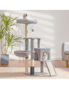 Árbol para Gatos Heybly 130 cm con Cepillo y Canasta Gris Claro 2