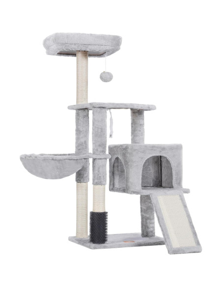 Árbol para Gatos Heybly 130 cm con Cepillo y Canasta Gris Claro Árbol para Gatos Heybly 130 cm con Cepillo y Canasta Gris Claro